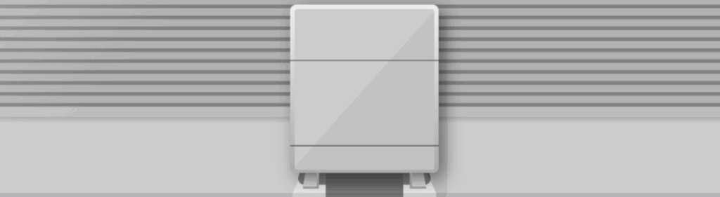 グレーの住宅用蓄電池を正面から描いたフラットなイラスト